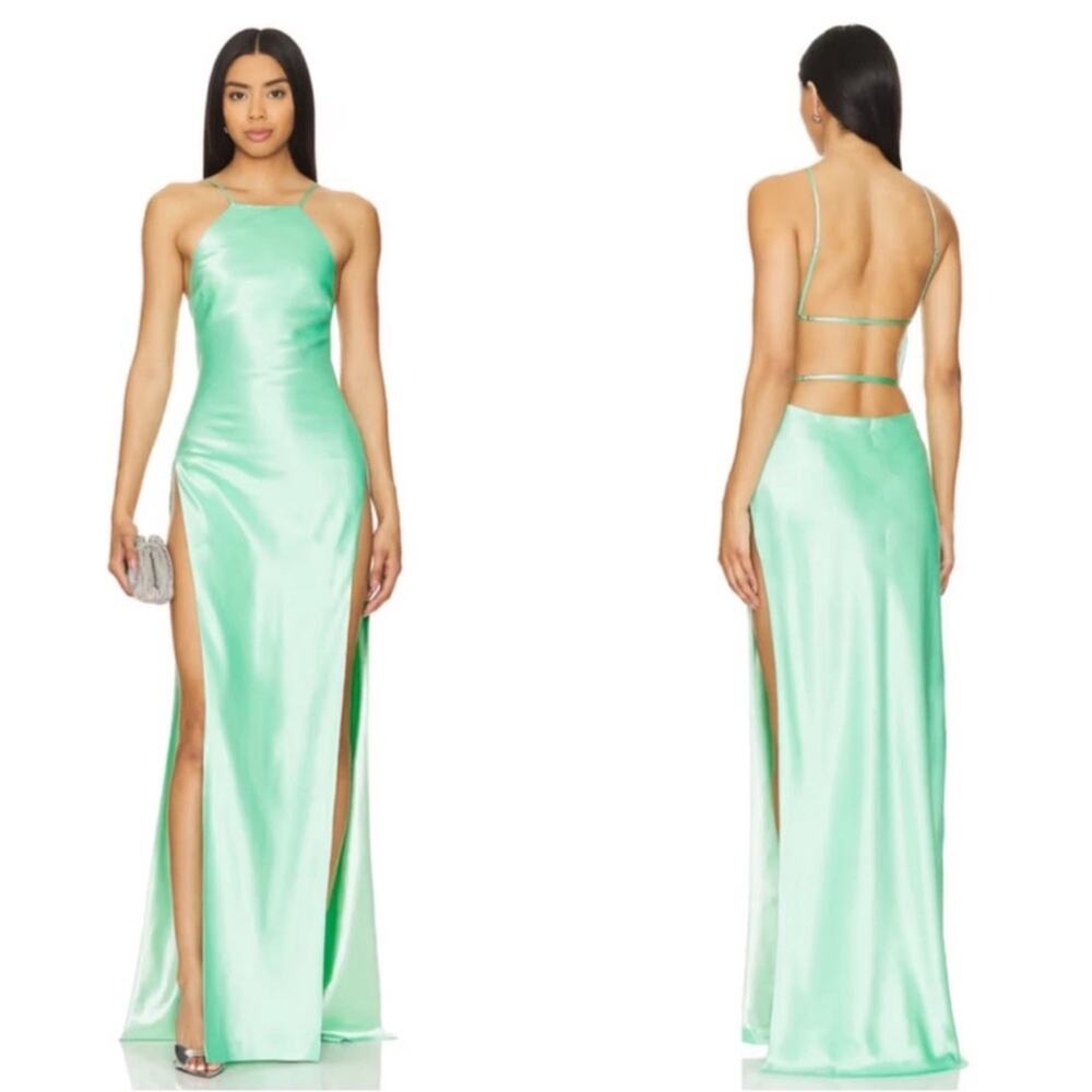 RETROFETE Nyssa Halterneck High Slit Pistachio Green Maxi Dress Size Large
